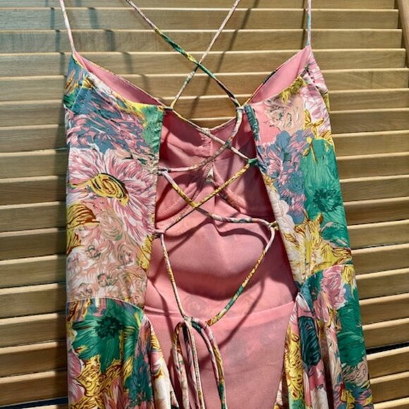 NWT Gala Bustier Cross Strap Midi Dress Color: Coral yellow floral Size XL - Picture 11 of 12